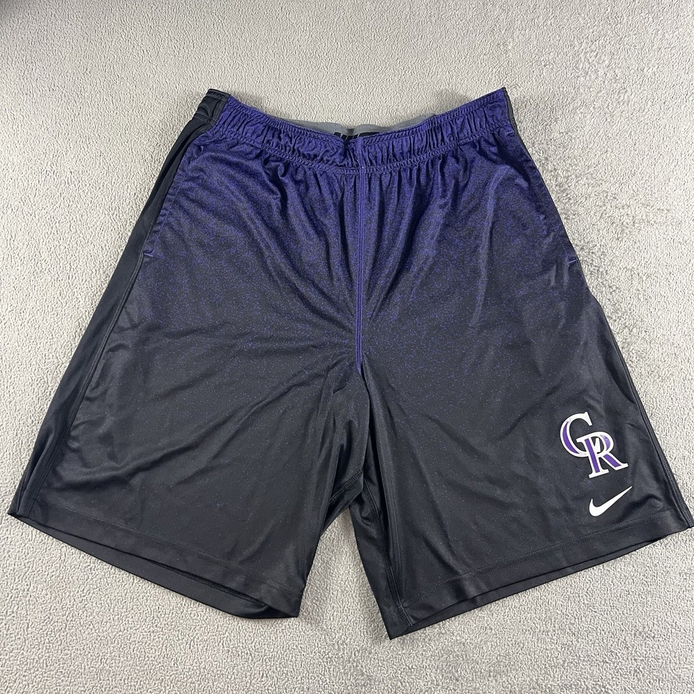 Colorado Rockies Shorts Mens Large Black MLB Baseball Nike Swoosh Dri Fit EUC